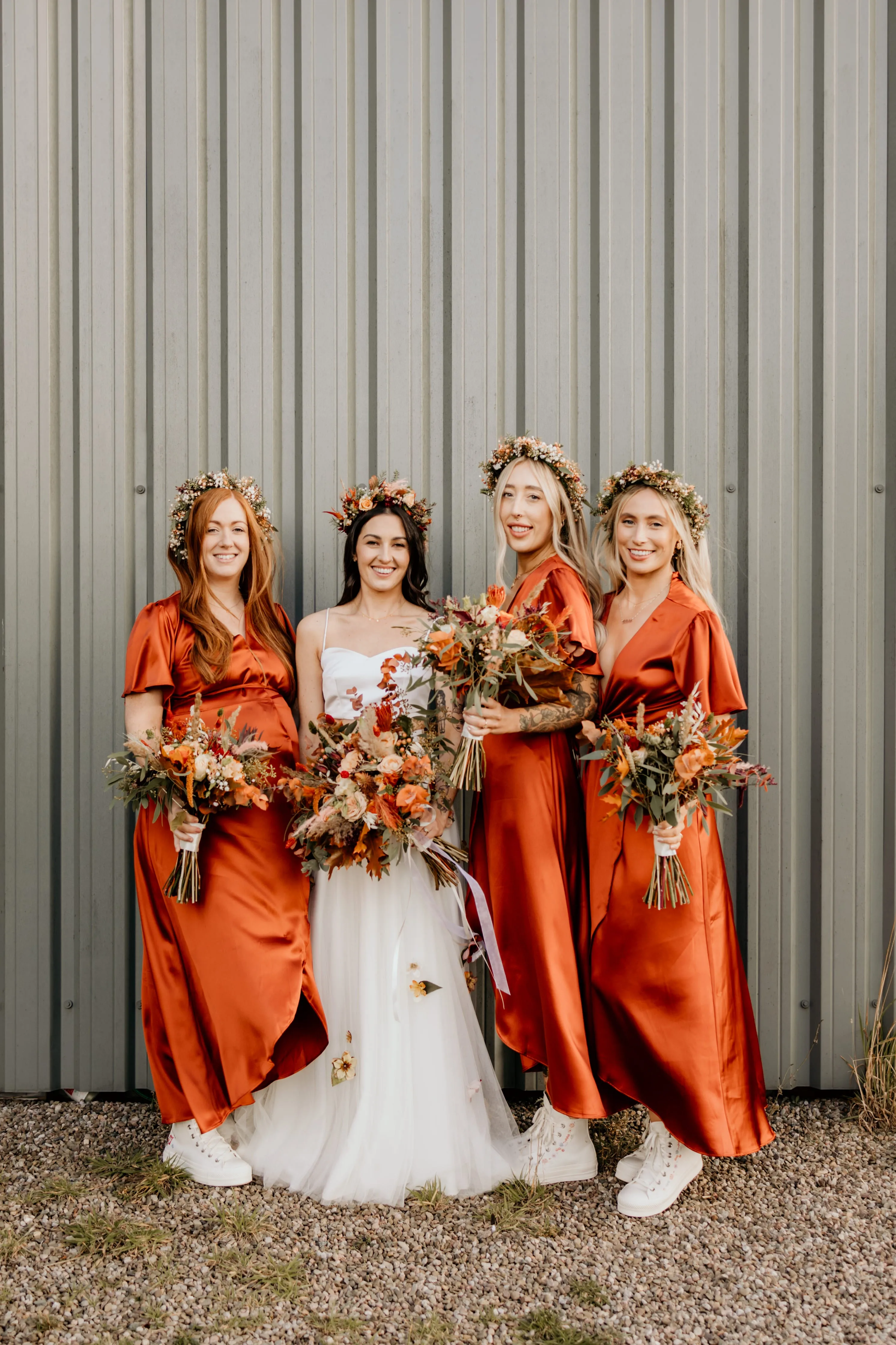 Florence Waterfall Dress in Burnt Orange Satin (L & XL)