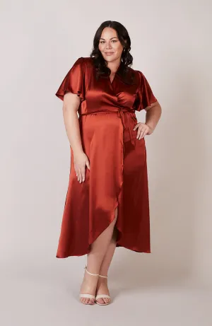 Florence Waterfall Dress in Burnt Orange Satin (L & XL)