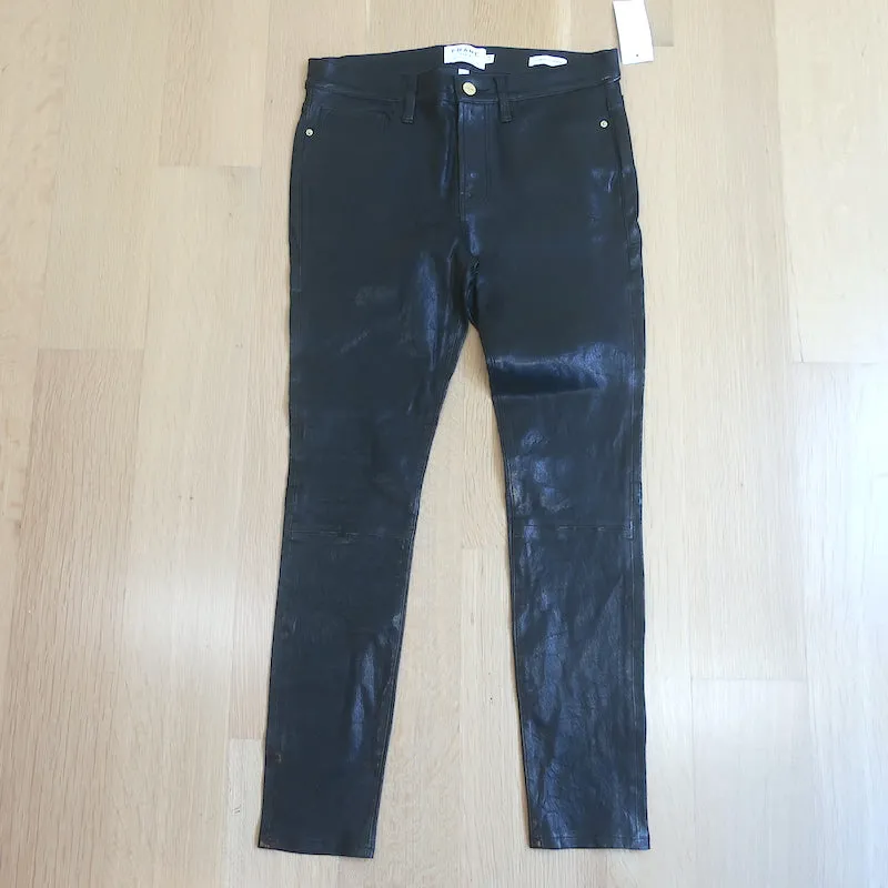 FRAME Le Skinny de Jeanne Leather Pants Washed Black Size 30 NEW