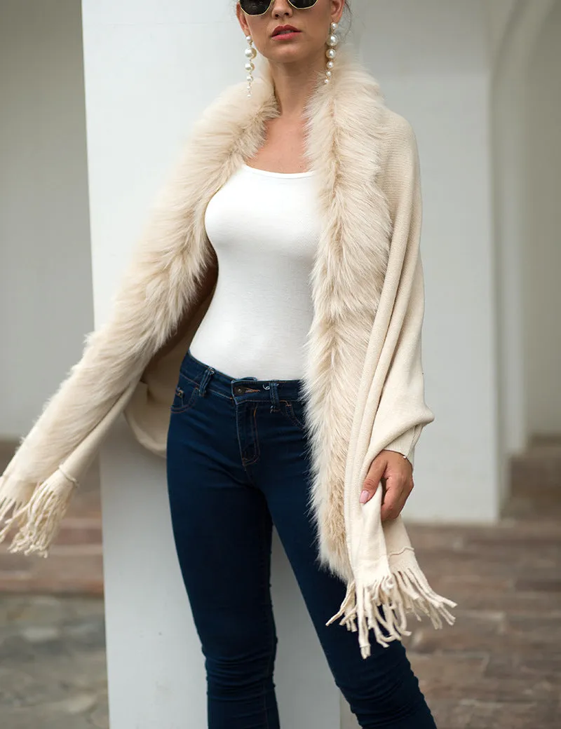 Fringed Cloak Shawl Fur Collar Cloak