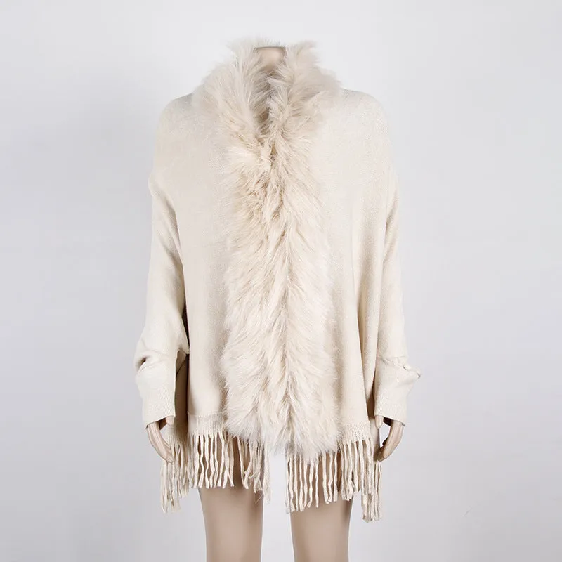 Fringed Cloak Shawl Fur Collar Cloak