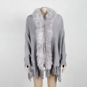 Fringed Cloak Shawl Fur Collar Cloak