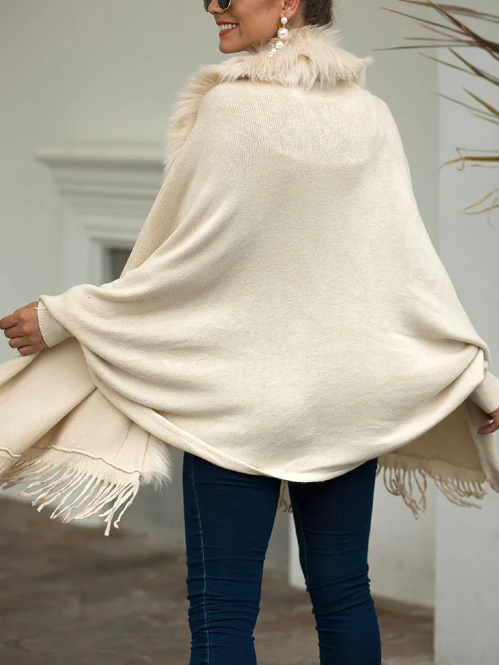 Fringed Cloak Shawl Fur Collar Cloak