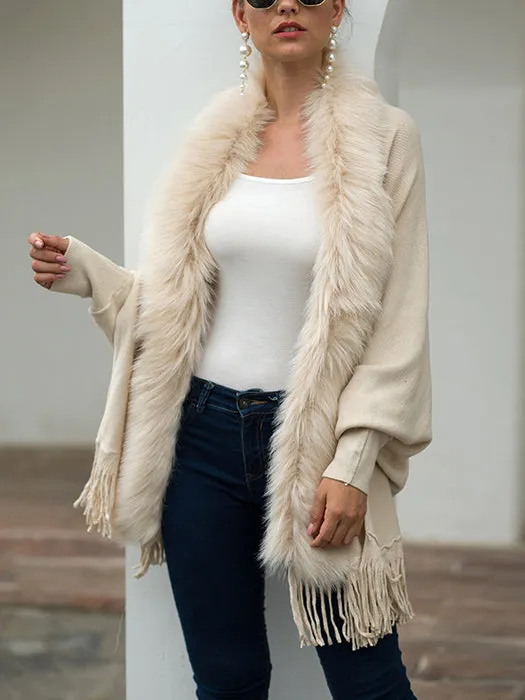 Fringed Cloak Shawl Fur Collar Cloak