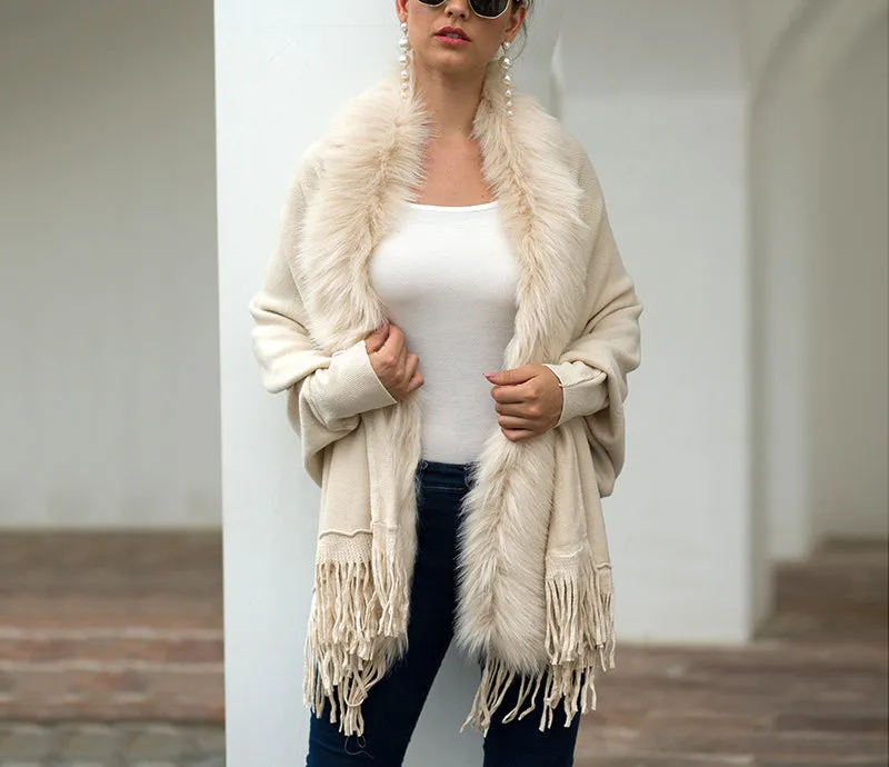 Fringed Cloak Shawl Fur Collar Cloak