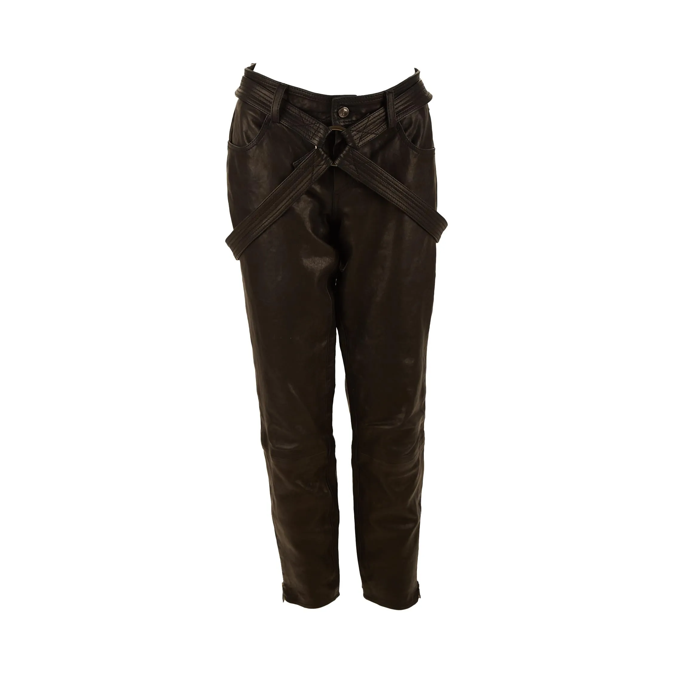 Galliano Black Leather Belted Pants