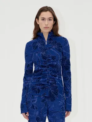 Gathered Long Sleeve Top - Fine Line Poppies