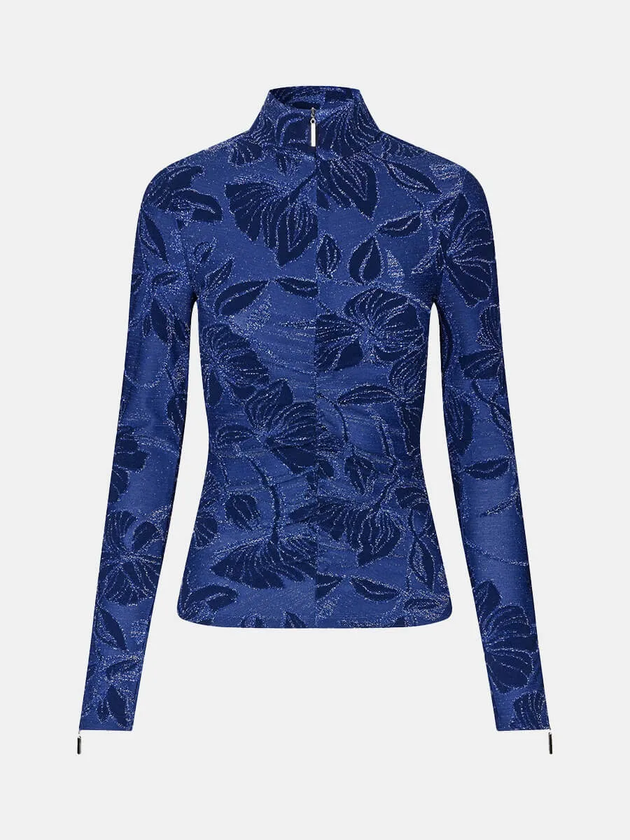 Gathered Long Sleeve Top - Fine Line Poppies
