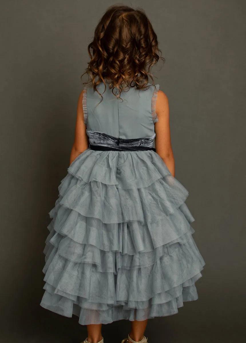 Geneva Petticoat Dress in Dusty Blue