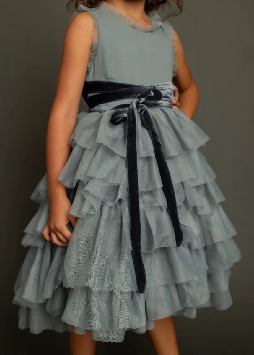 Geneva Petticoat Dress in Dusty Blue