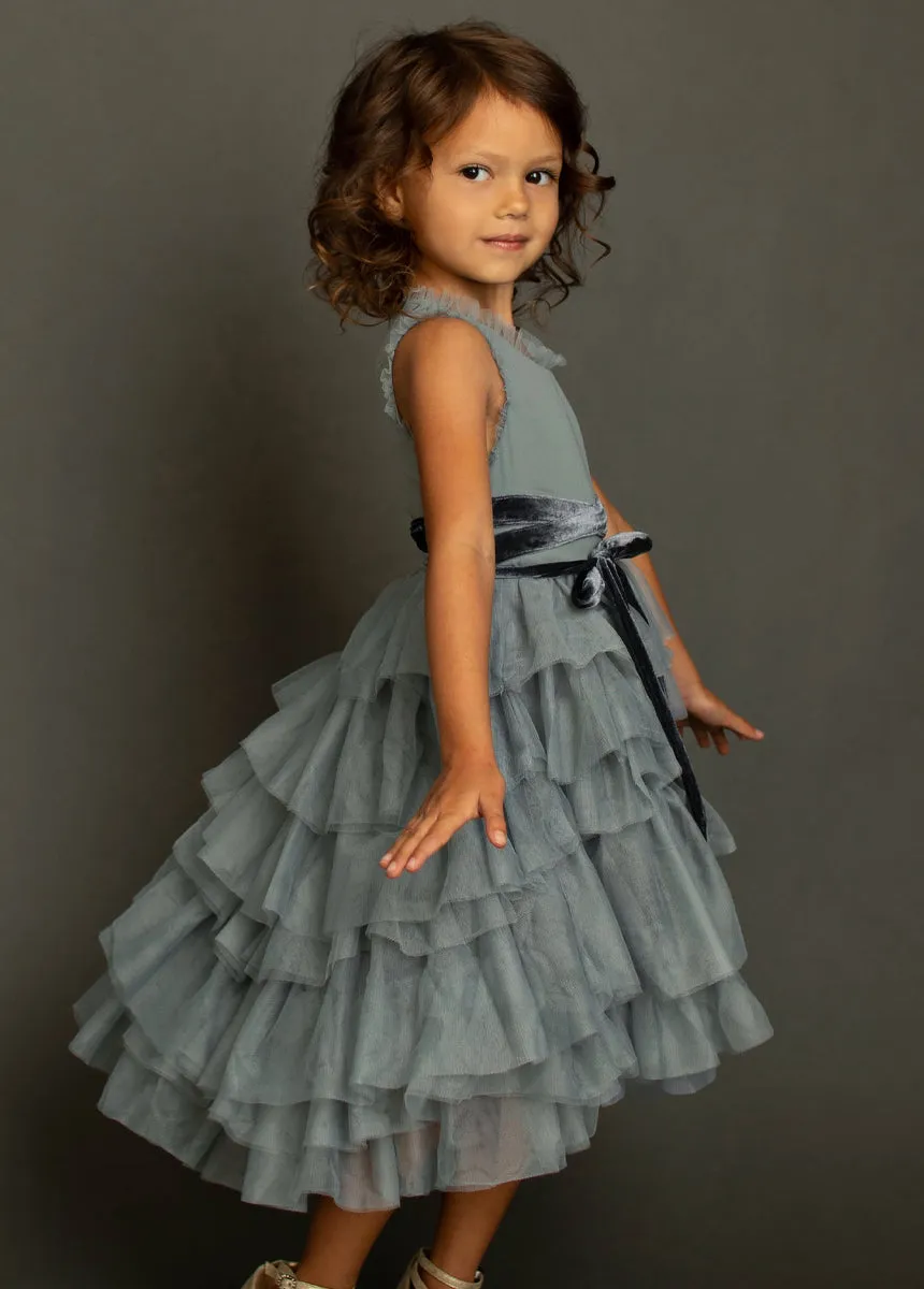 Geneva Petticoat Dress in Dusty Blue