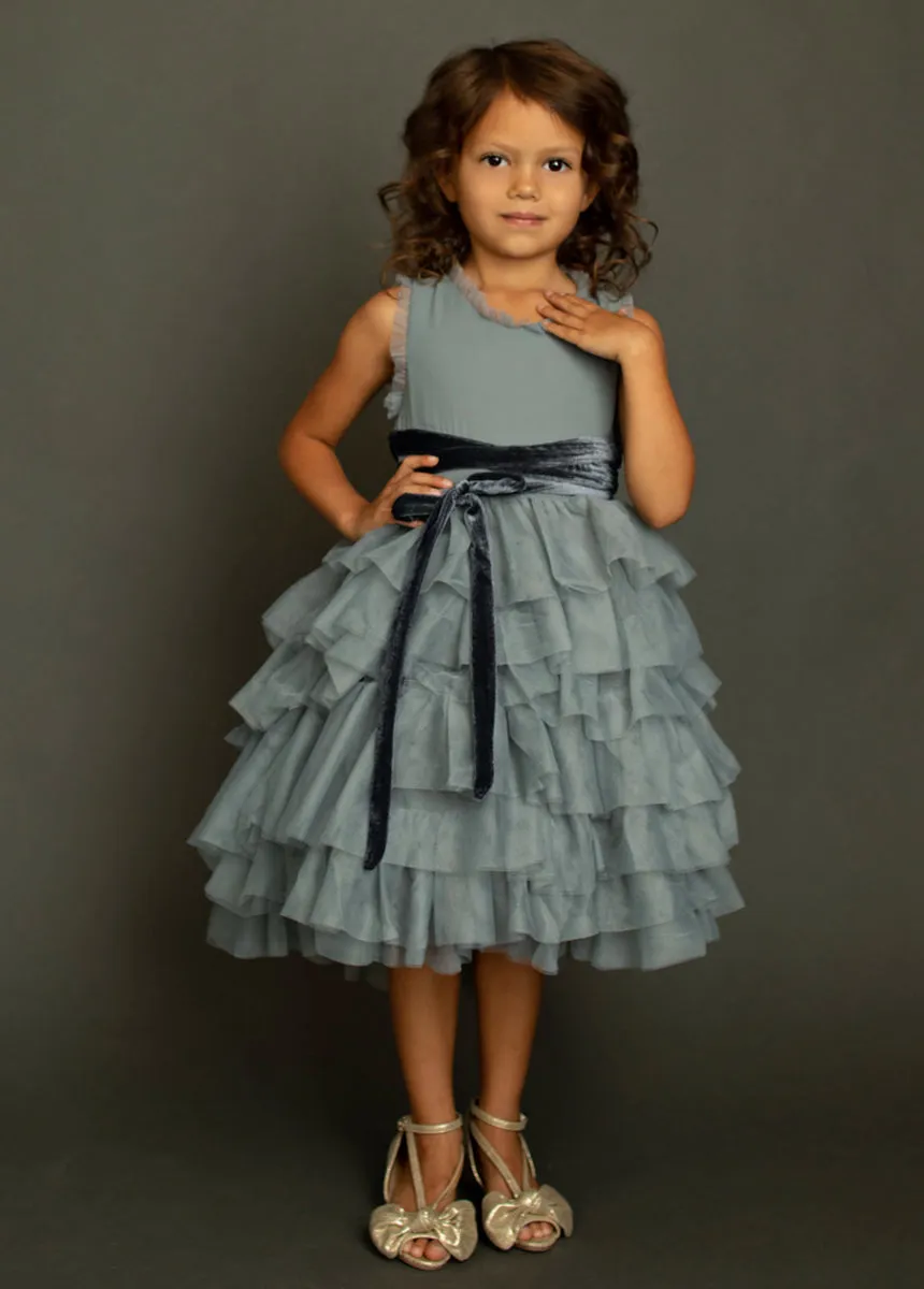 Geneva Petticoat Dress in Dusty Blue