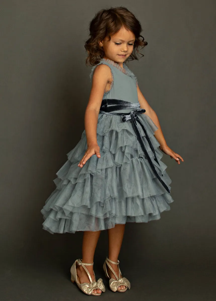 Geneva Petticoat Dress in Dusty Blue