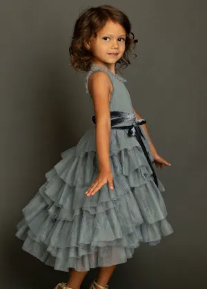 Geneva Petticoat Dress in Dusty Blue