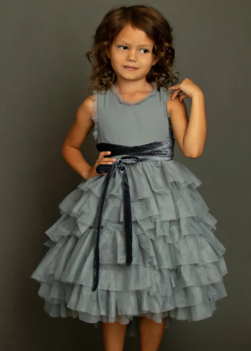 Geneva Petticoat Dress in Dusty Blue