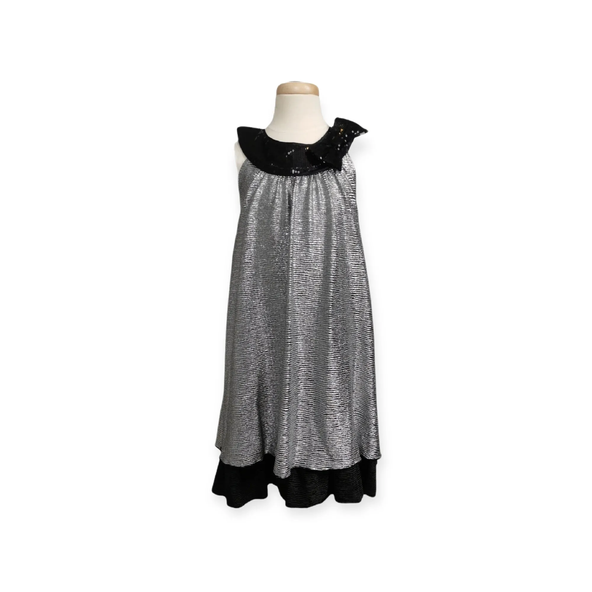 GIRL SIZE 7 YEARS - TURO PARC, barcelona   new york, Sparkly Silver & Black, Special Occasion Dress EUC B37