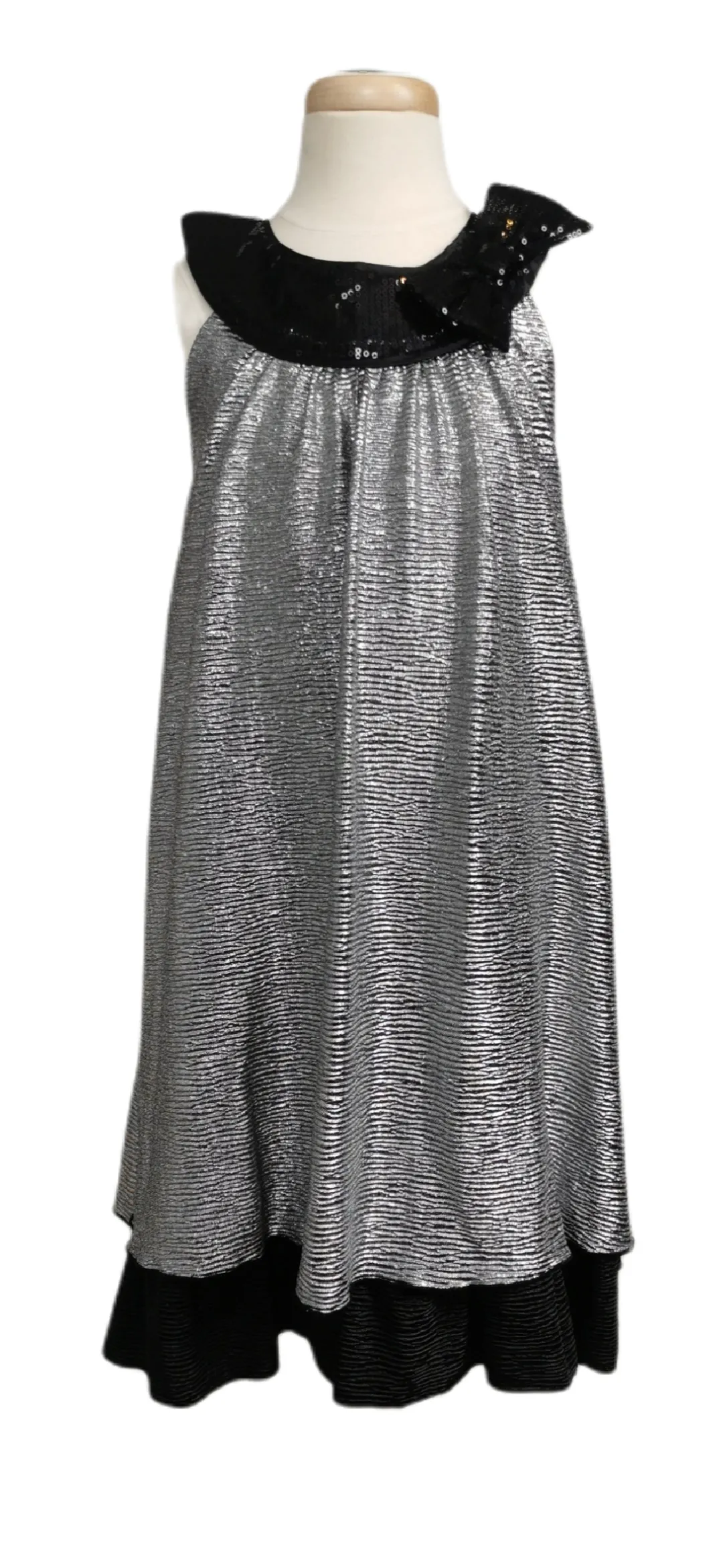 GIRL SIZE 7 YEARS - TURO PARC, barcelona   new york, Sparkly Silver & Black, Special Occasion Dress EUC B37