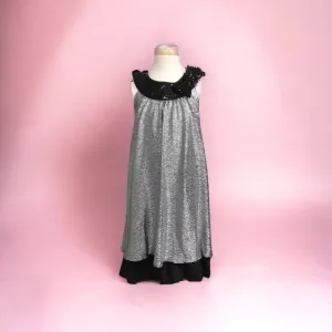 GIRL SIZE 7 YEARS - TURO PARC, barcelona   new york, Sparkly Silver & Black, Special Occasion Dress EUC B37