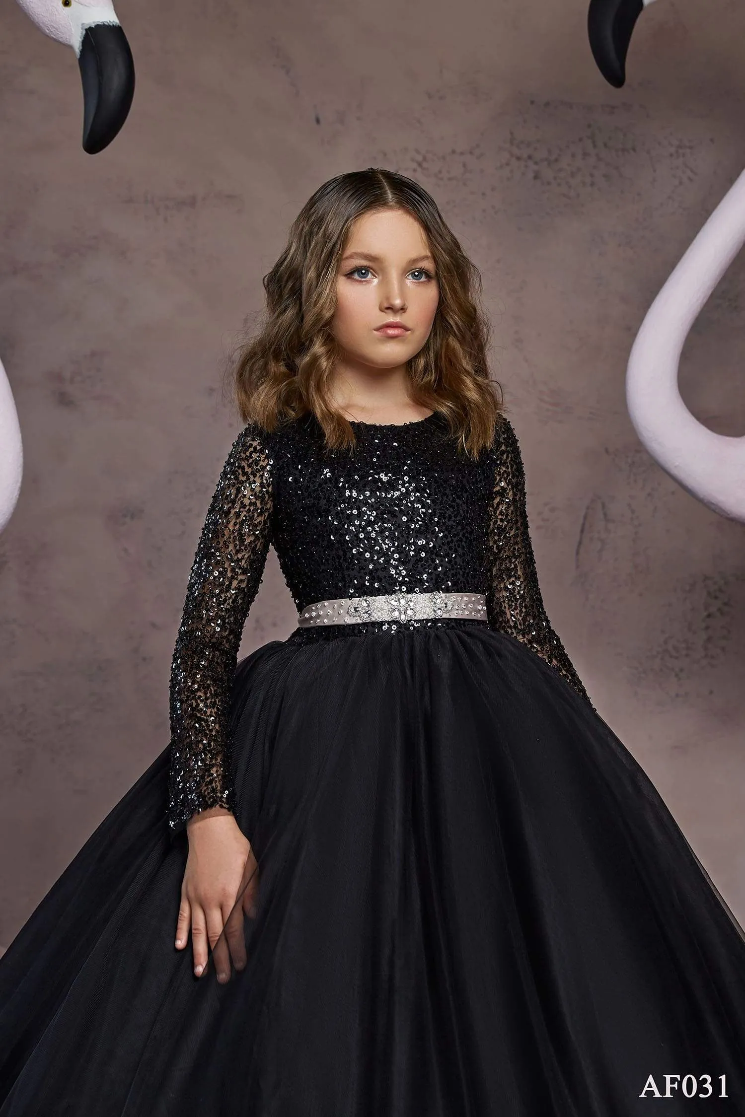 Girls Contrast Hem Black Sparkly Dress
