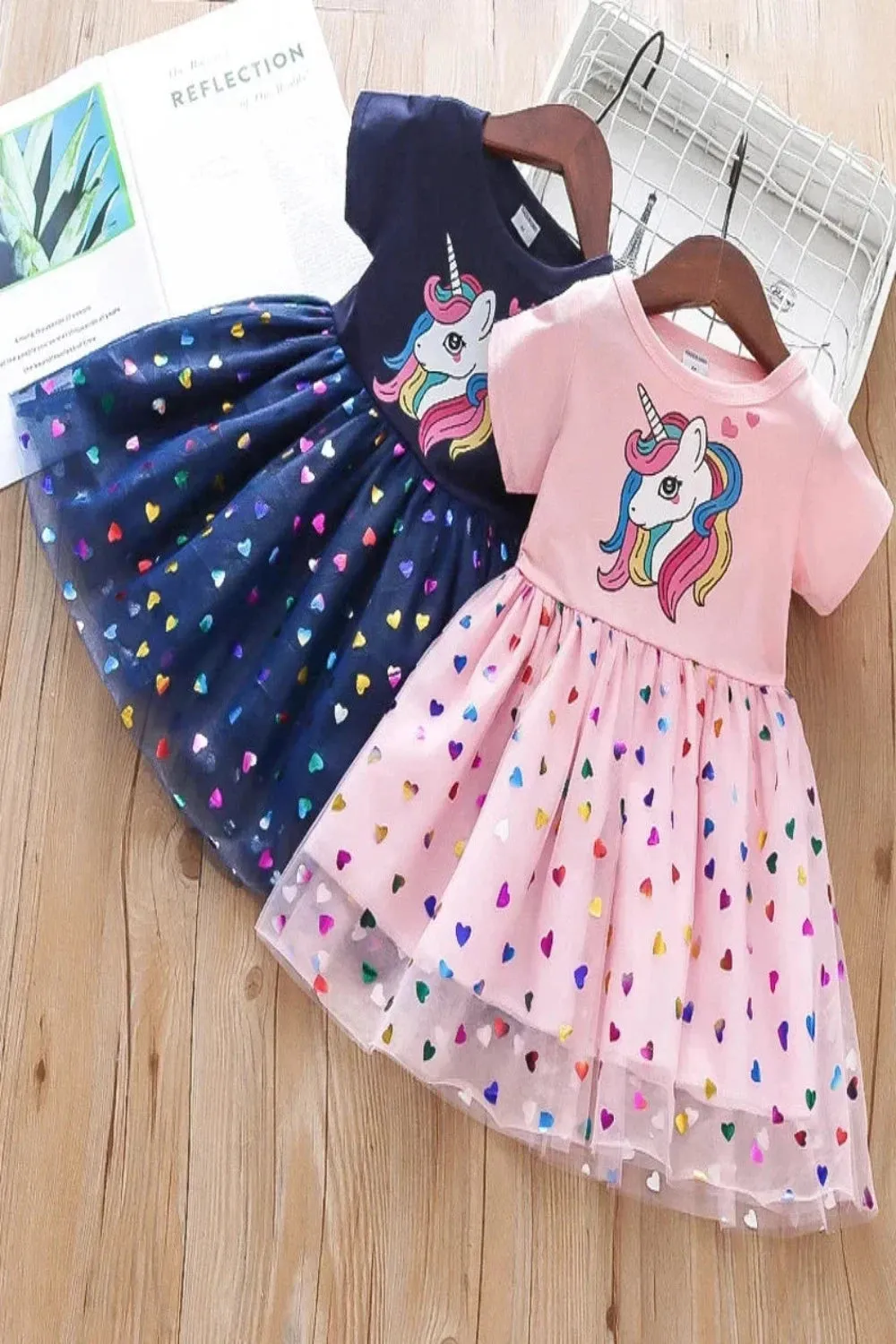 Girls Unicorn Princess Dress with Heart Sequins