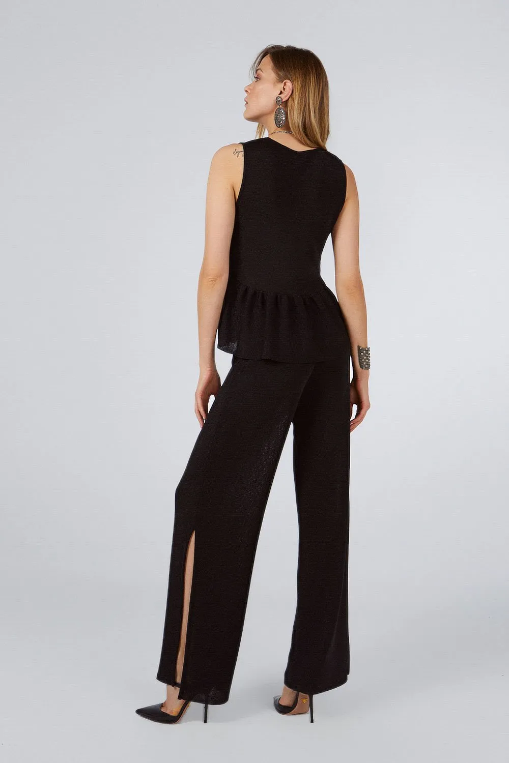 GLITTERED PANTS WITH SLIDS ON BOTH SIDES BLACK