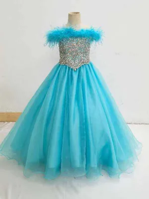Glitzy Feather Green Ball Gown for Teenage Girl