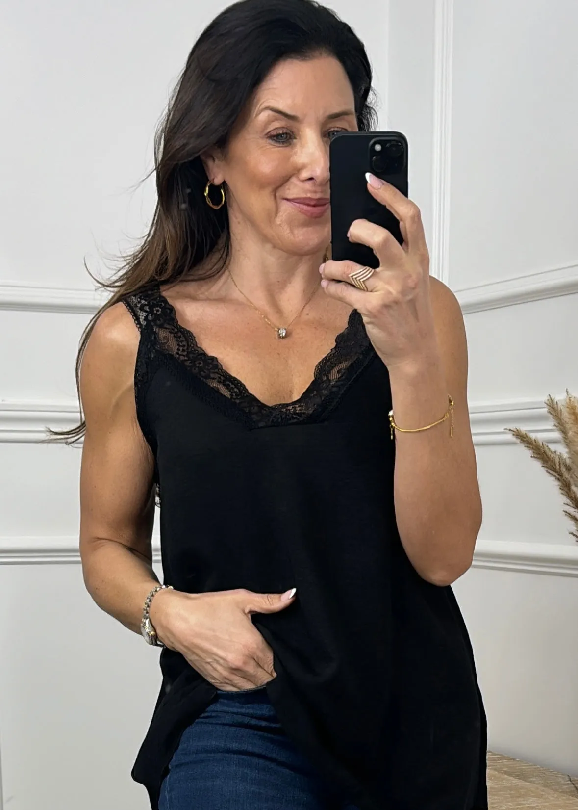 Golda Black Lace Trim Cami