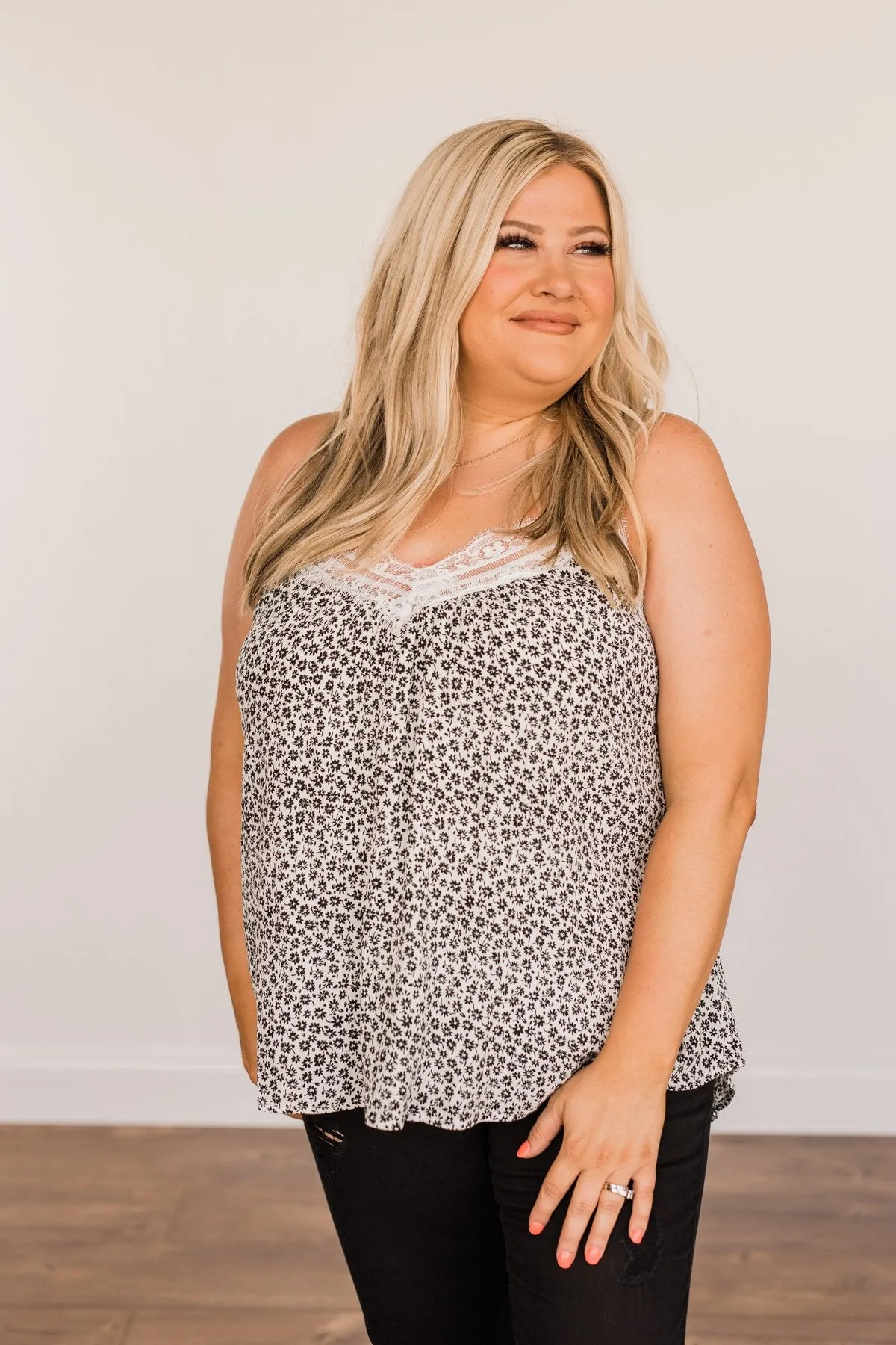 Golden Days Floral Lace Tank- Black & White