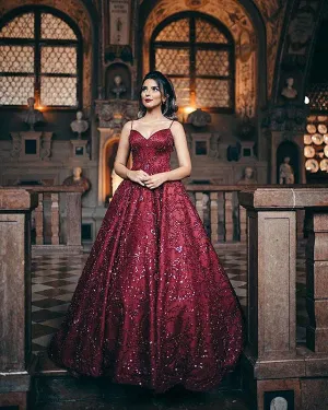 Gorgeous Burgundy Prom Dresses Sparkly Sequins Luxury Sexy Ball Gown for Prom Party
