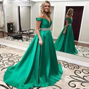green prom dresses long 2020 beaded off the shoulder satin elegant prom gown 2019 women pageant dresses
