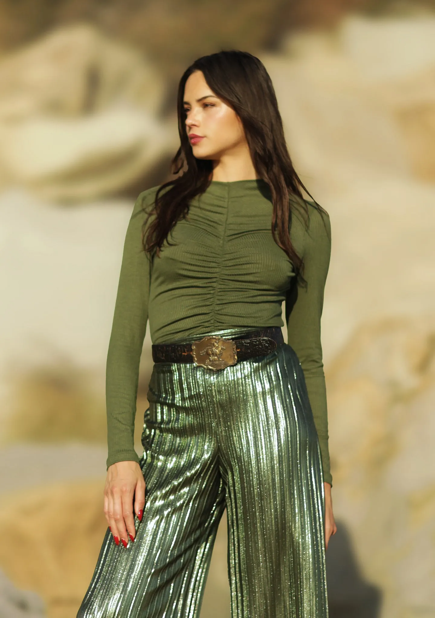 High Waist Metallic Pant