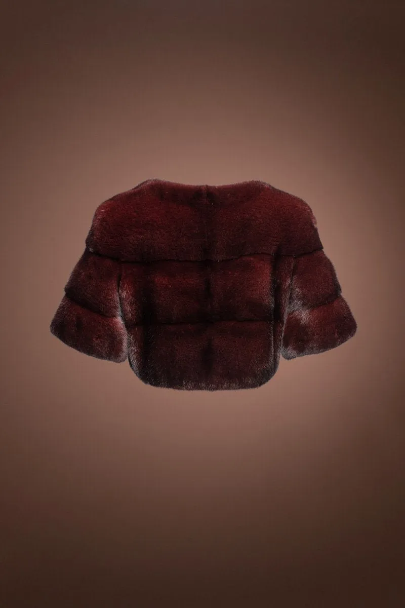 Horizontal Three Row Red Jewel Mink Fur Shrug