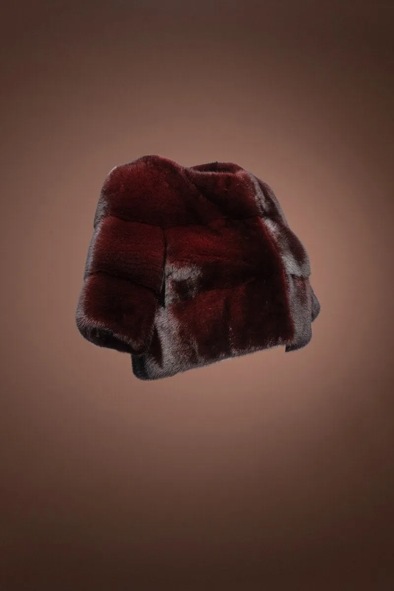 Horizontal Three Row Red Jewel Mink Fur Shrug