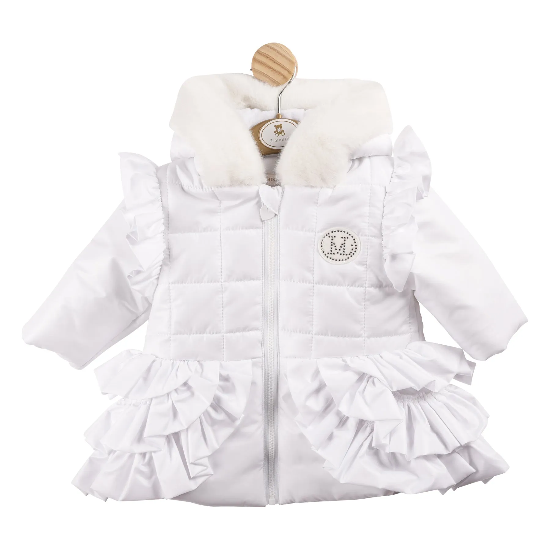 Irredescent White Coat With Fur Hood