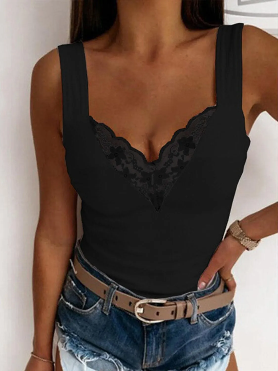 Jade Lace Detail Sweetheart Neck Tank - Online Exclusive