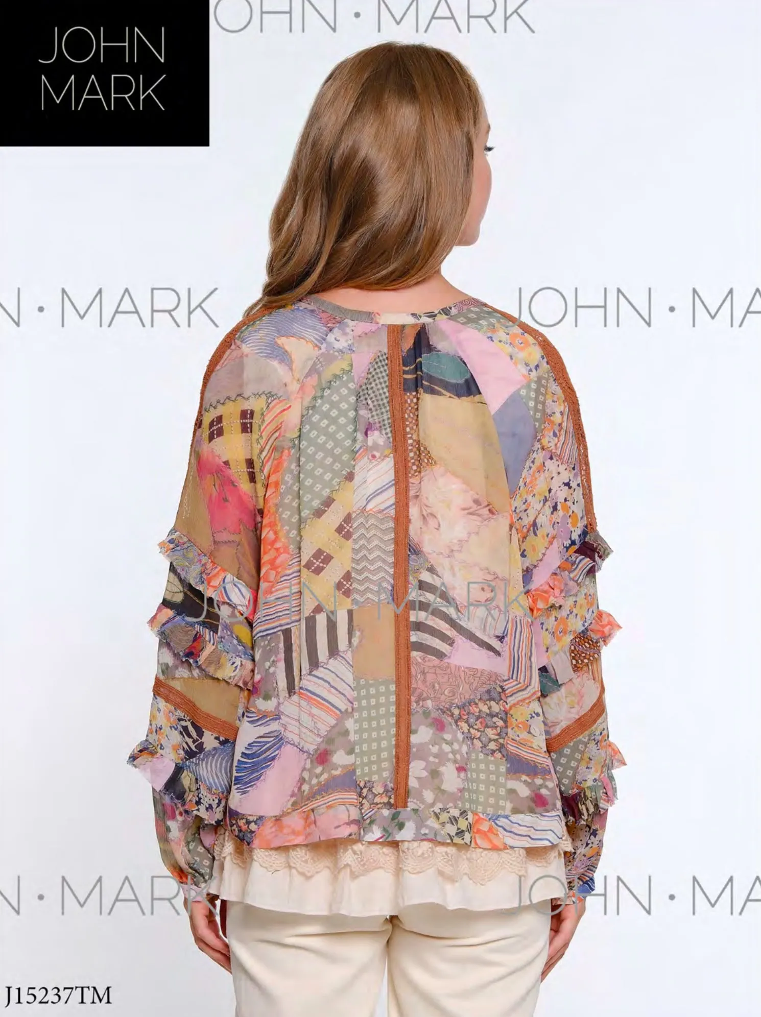 John Mark Patched Print Peasant Top