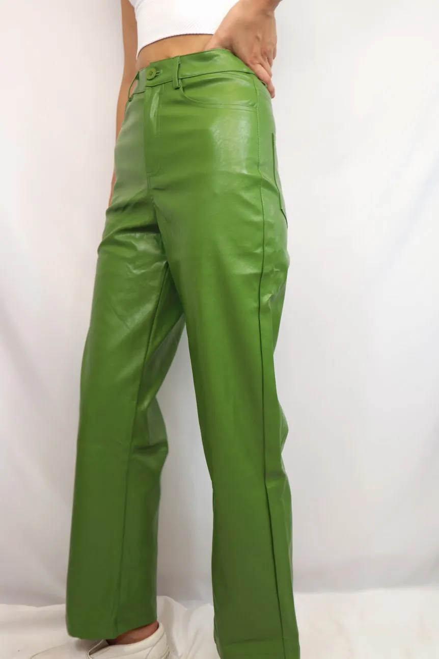 Jojo Vegan Leather Pants Green