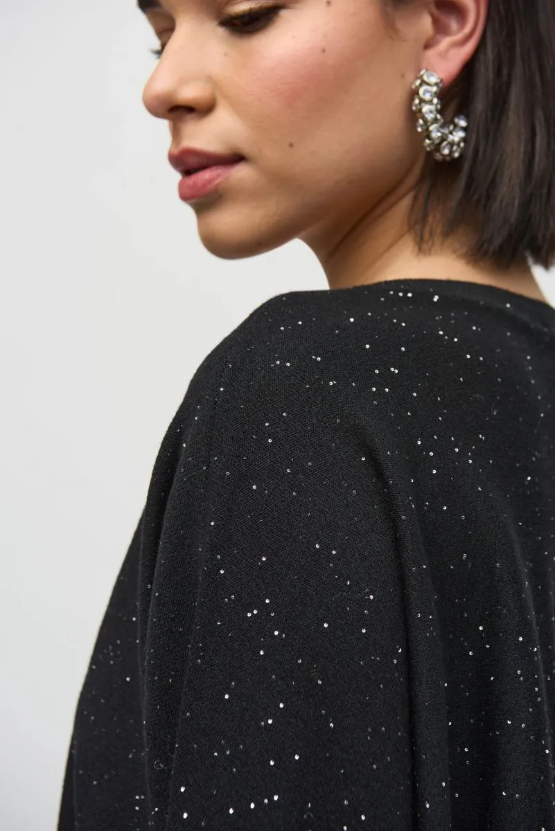 Joseph Ribkoff Black Sequined Long Sleeve Boxy Top 244921