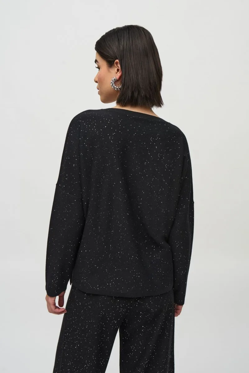 Joseph Ribkoff Black Sequined Long Sleeve Boxy Top 244921