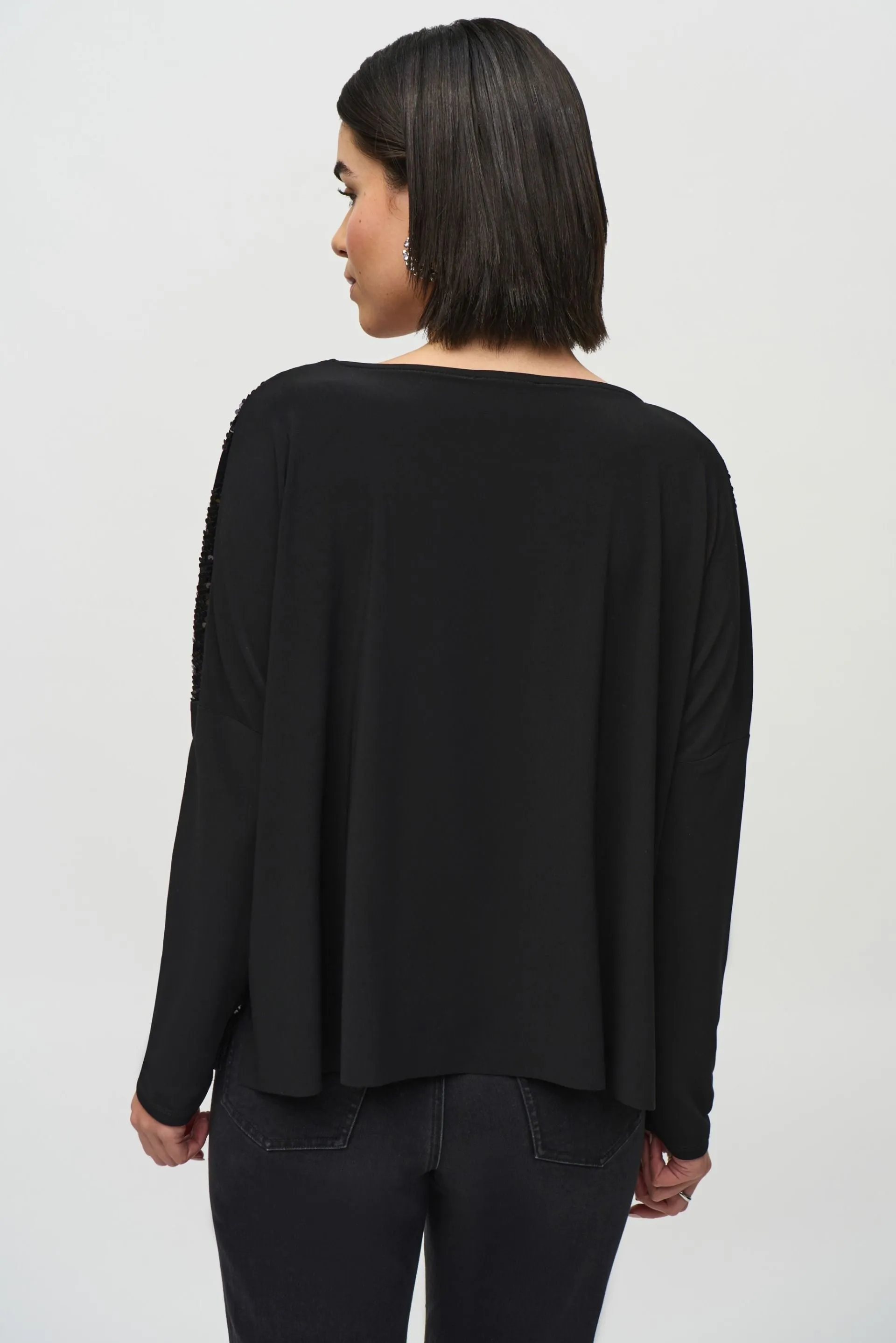 Joseph Ribkoff Black Sequined Velvet Long Sleeve Top 244005