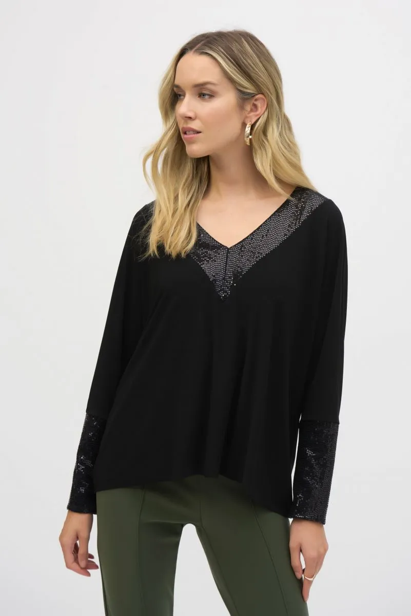 Joseph Ribkoff Sequined V-Neck Boxy Top 244200