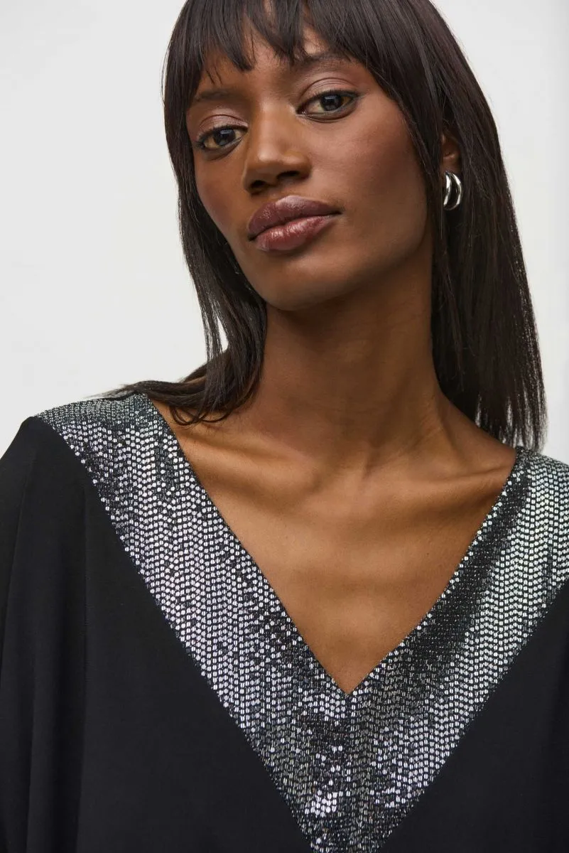 Joseph Ribkoff Sequined V-Neck Boxy Top 244200