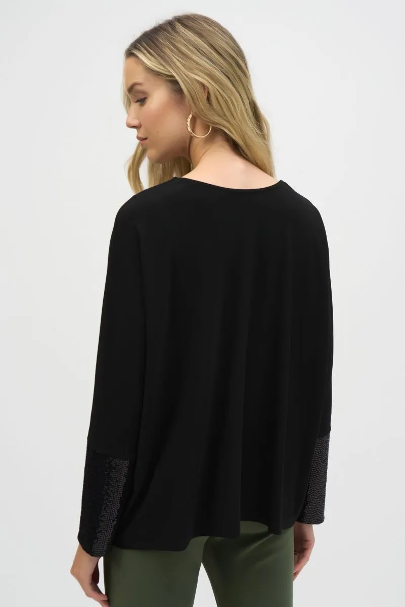 Joseph Ribkoff Sequined V-Neck Boxy Top 244200