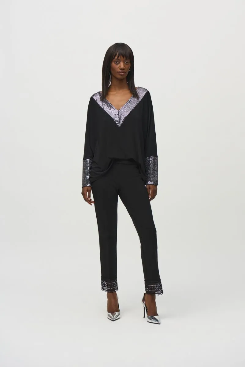 Joseph Ribkoff Sequined V-Neck Boxy Top 244200