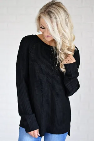 Knit Back Lace Up Top ~ Black