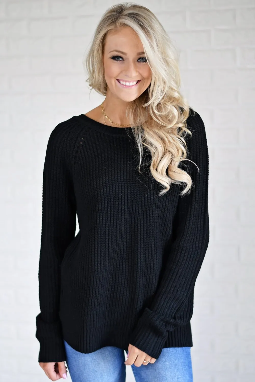Knit Back Lace Up Top ~ Black