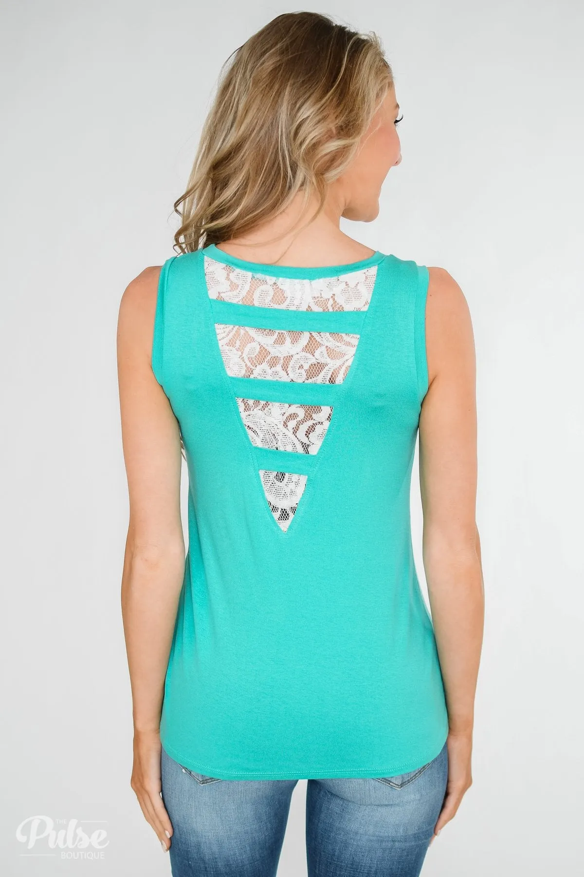 Lace Back Pocket Tank Top- Teal