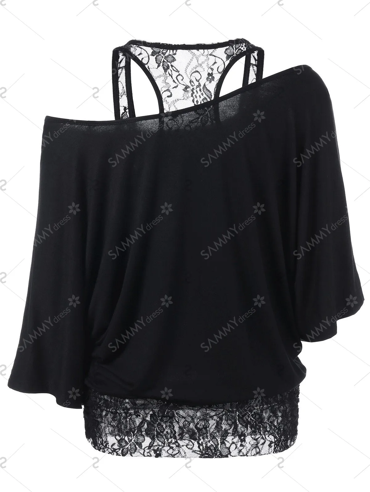 Lace Panel Funny 4th of July T-Shirts - Black - XL