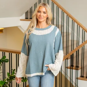 Lace Panel Round Neck Long Sleeve Top