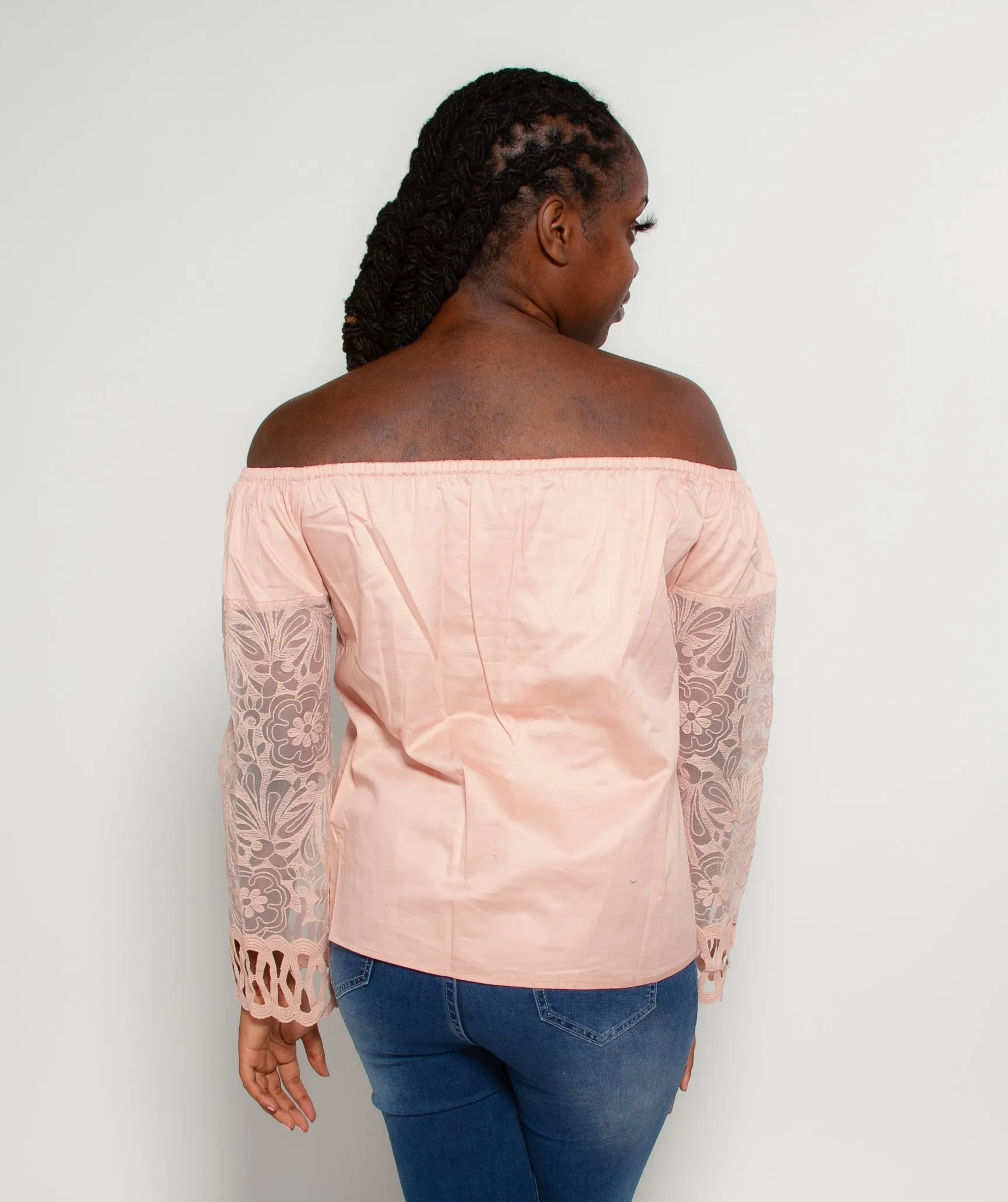 Lace Sleeve Shirt-Off The Shoulder